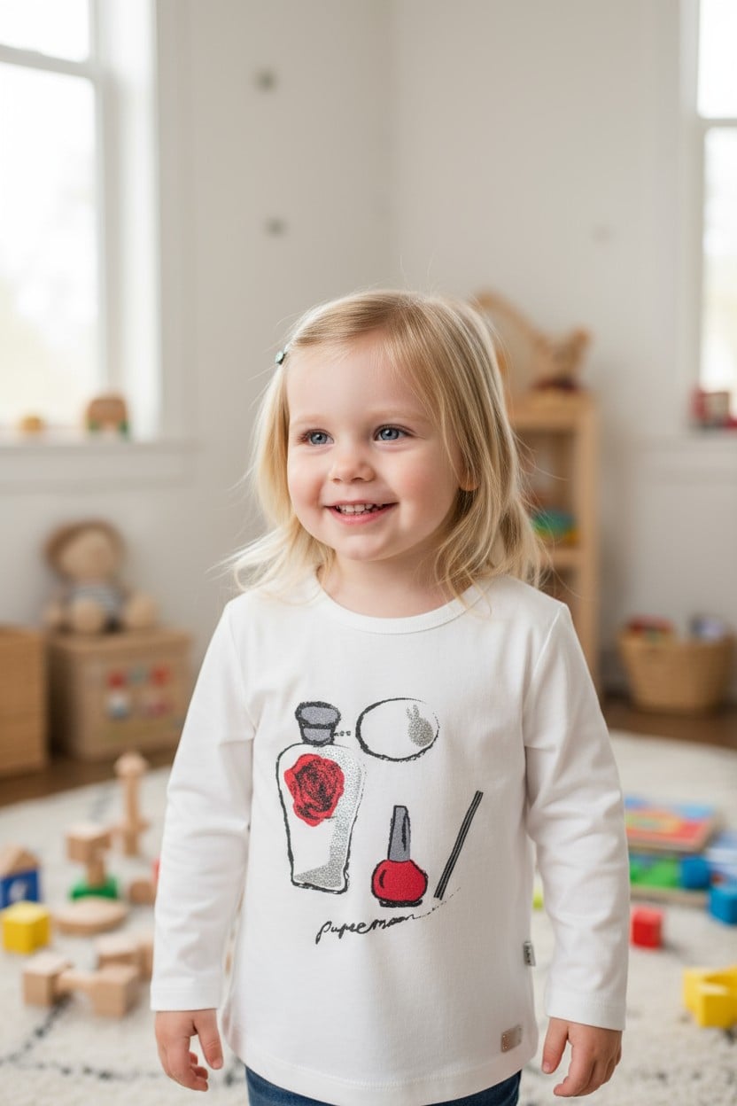 T-shirt blanc Paper Moon enfant – imprimé parfum & vernis rouge