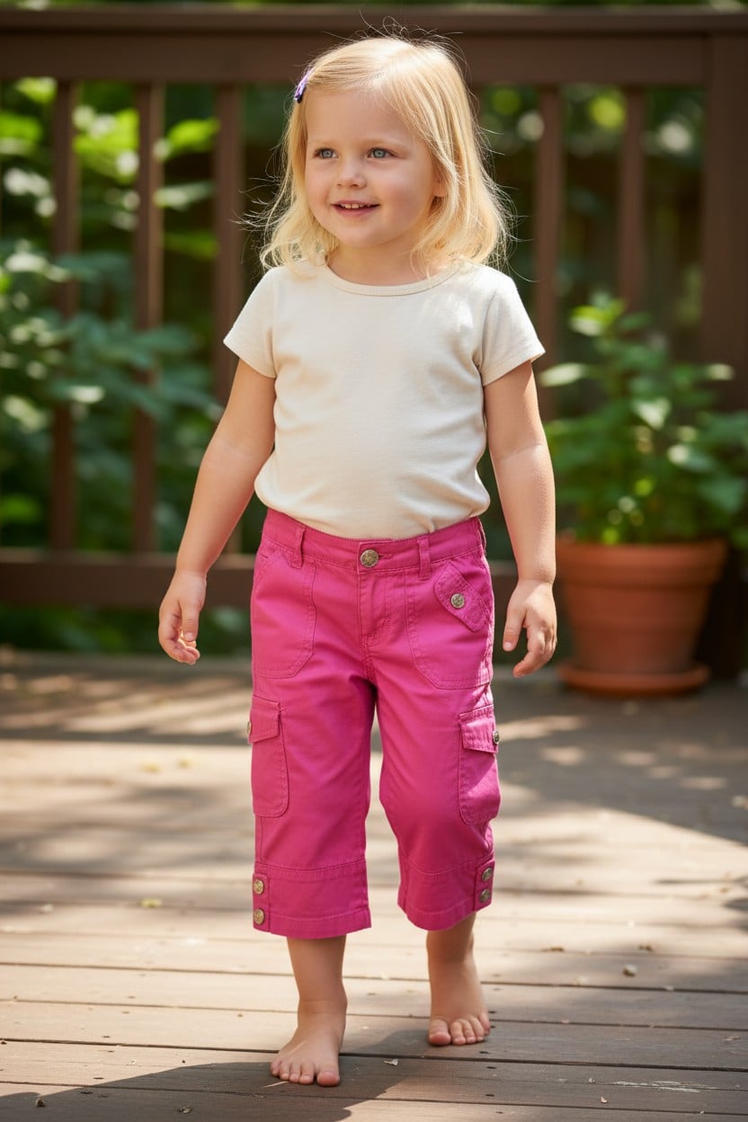 Pantalon cargo 3/4 rose foncé pour enfant – Style casual et pratique
