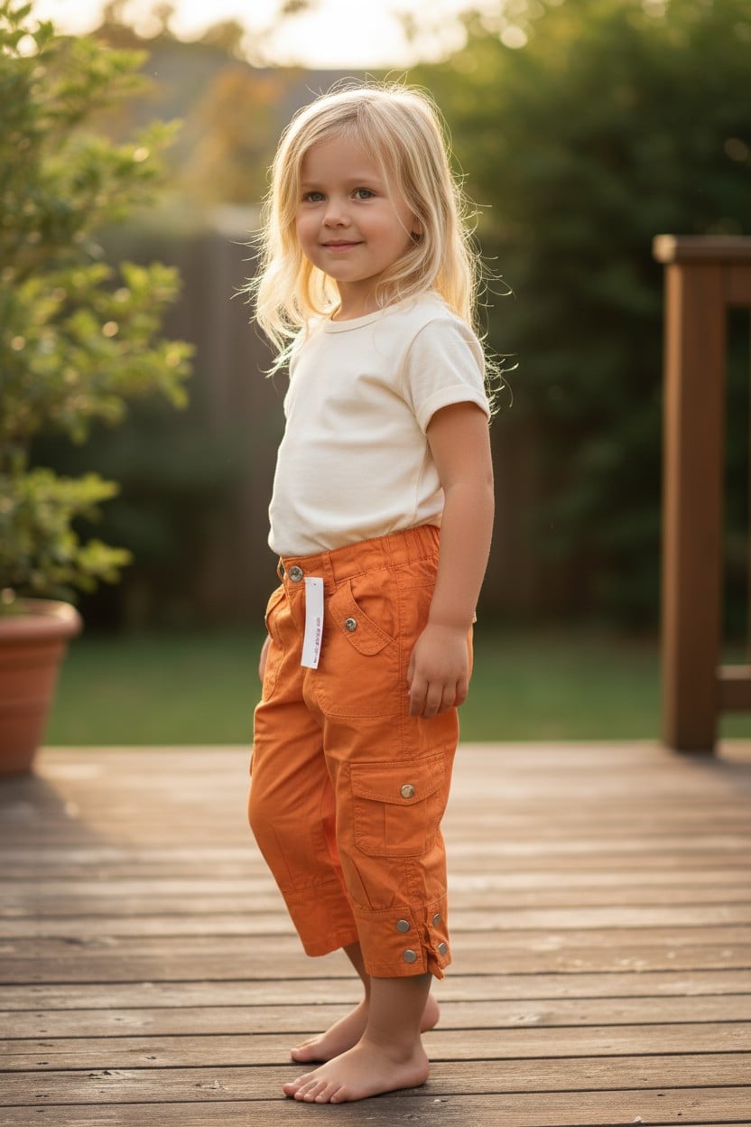 Pantalon cargo 3/4 orange pour enfant – Style casual et pratique