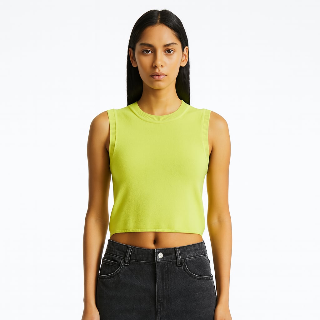 Débardeur court sans manches vert citron – Style minimaliste moderne