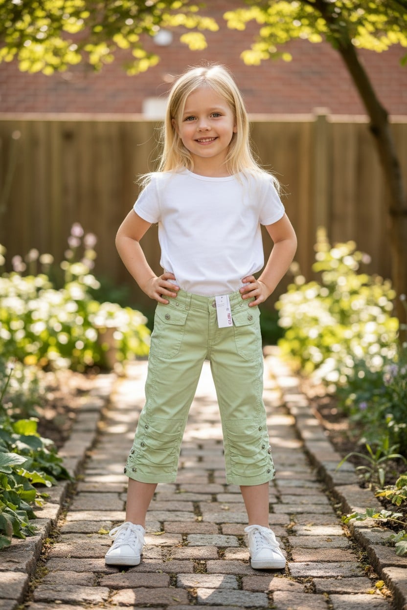 Pantalon cargo 3/4 vert pour enfant – Style casual et pratique