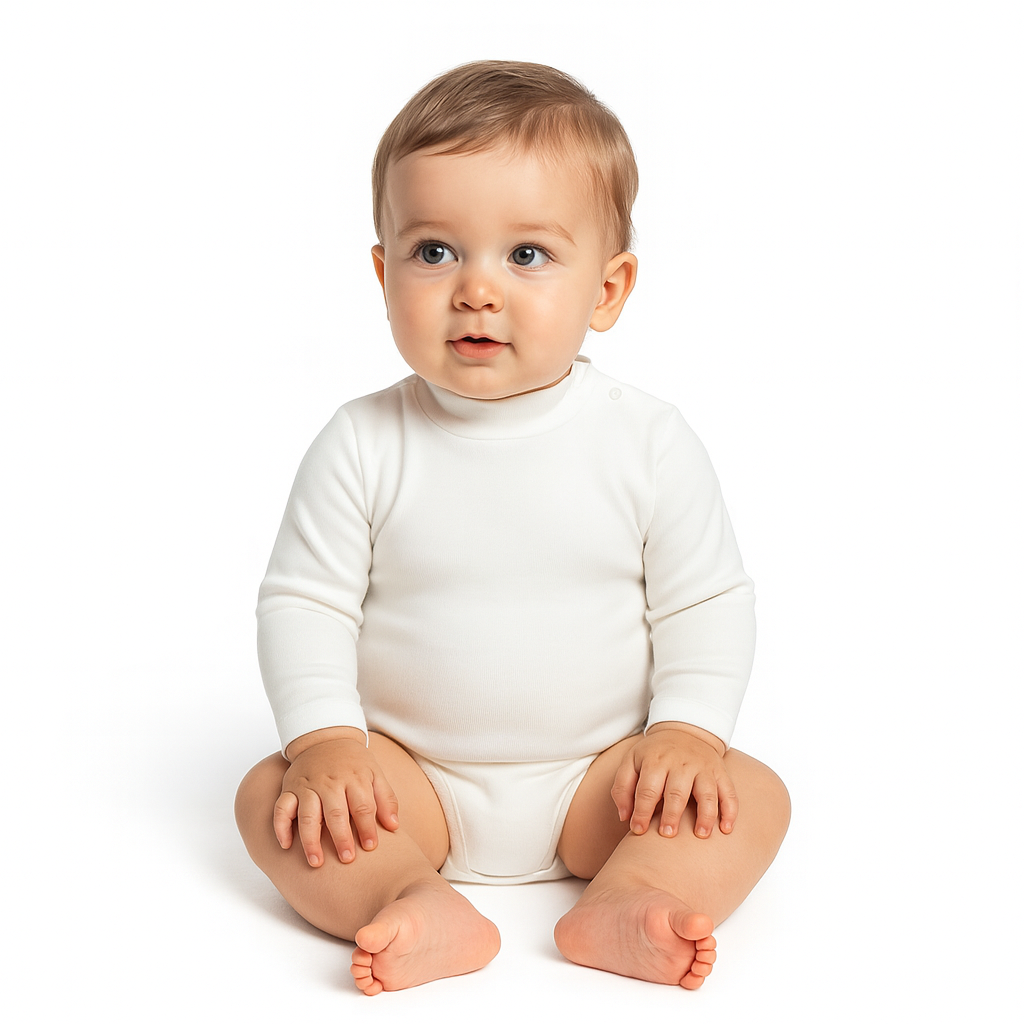 Body bébé col roulé beige – 100 % coton chaud