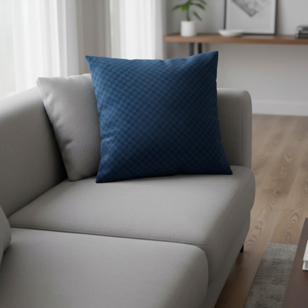 Housse de coussin bleu marine – Motif à carreaux texturés