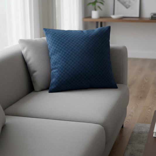 Housse de coussin bleu marine – Motif à carreaux texturés
