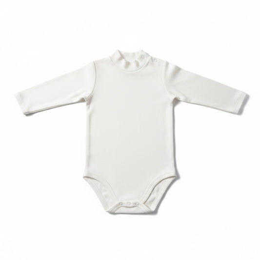Body bébé col roulé beige – 100 % coton chaud