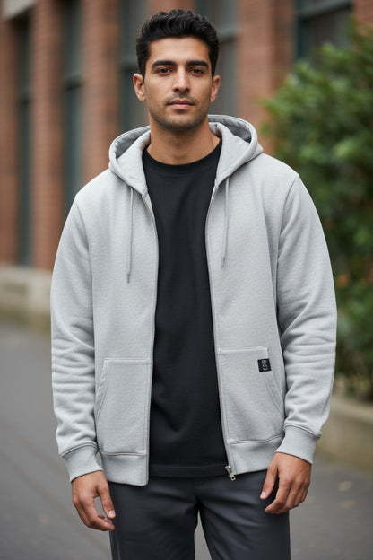 Sweat à capuche zippé gris – confort urbain et style minimaliste