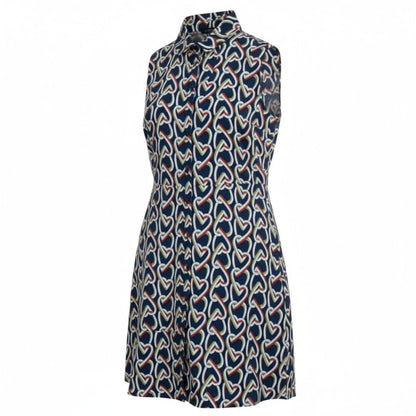 Robe sans manches à imprimé cœurs – coupe évasée et col chemise