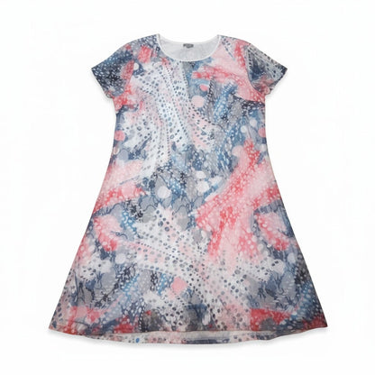 Robe d’été fluide à motifs abstraits bleu, rose et gris