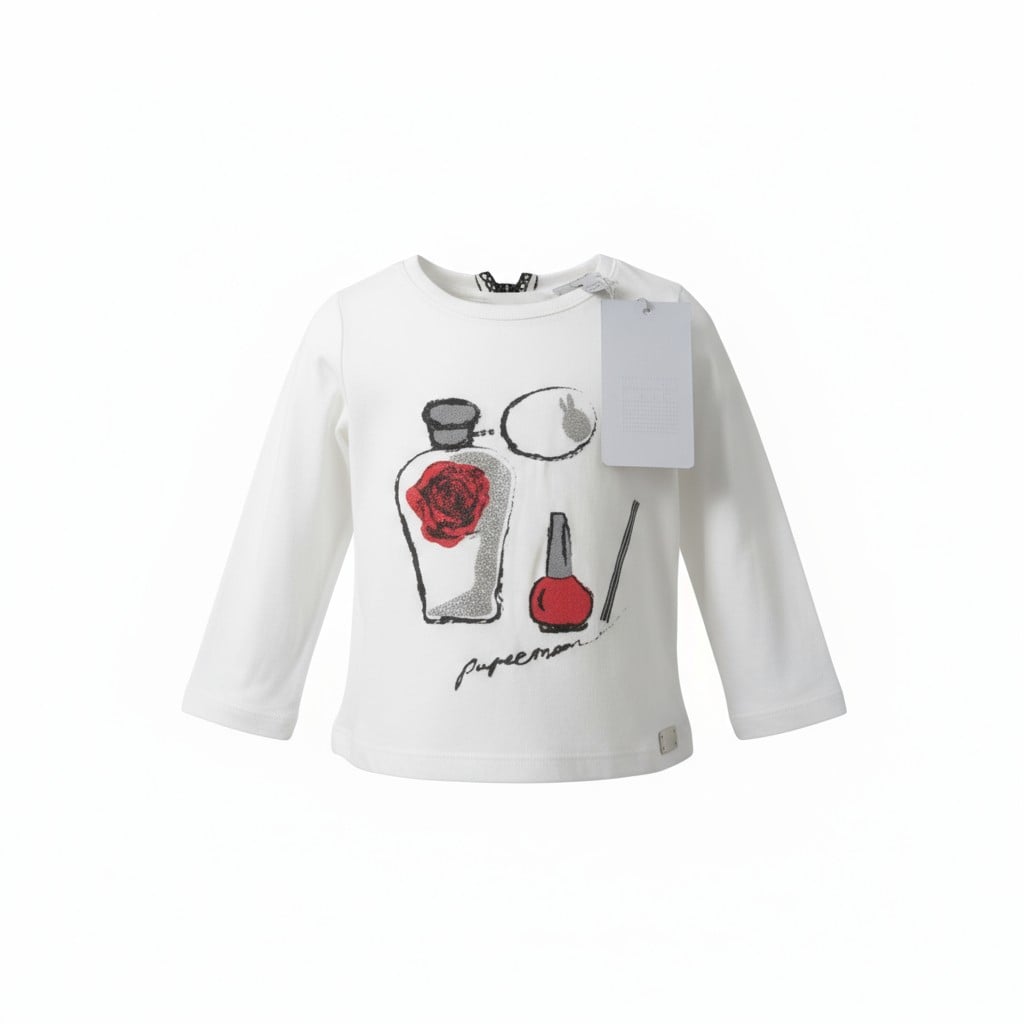 T-shirt blanc Paper Moon enfant – imprimé parfum & vernis rouge