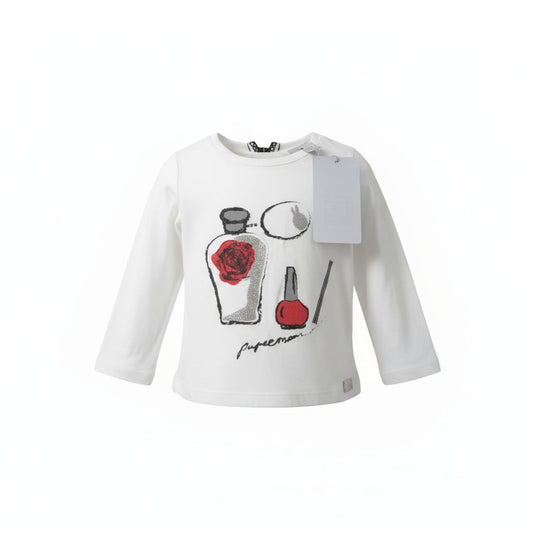 T-shirt blanc Paper Moon enfant – imprimé parfum & vernis rouge