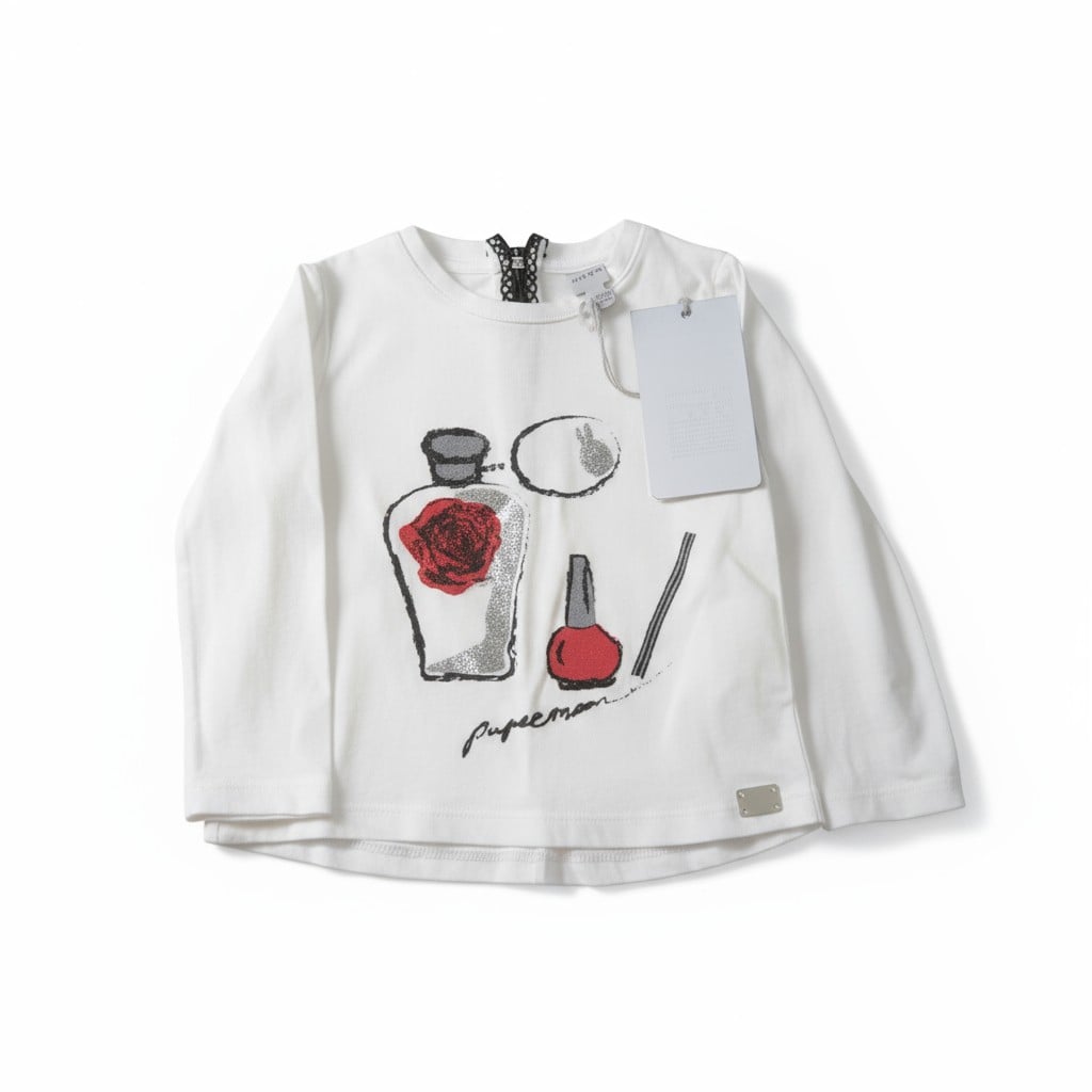 T-shirt blanc Paper Moon enfant – imprimé parfum & vernis rouge