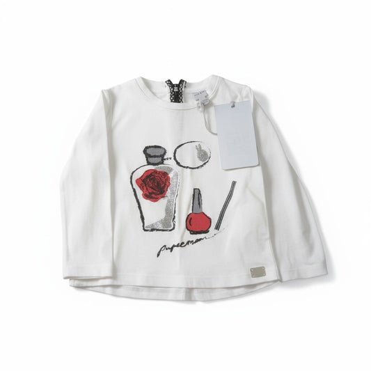 T-shirt blanc Paper Moon enfant – imprimé parfum & vernis rouge