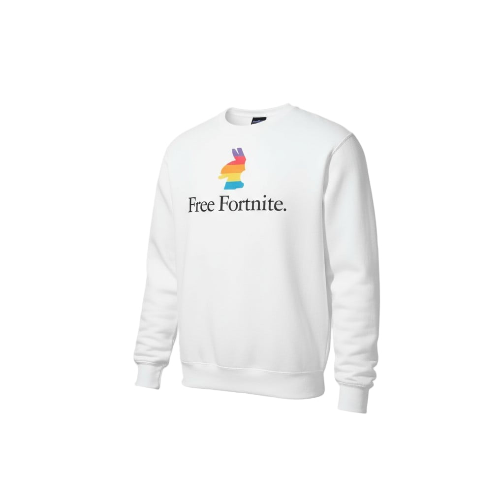 Sweat blanc “Free Fortnite” – édition limitée, logo coloré