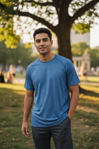 T-shirt bleu chiné homme – léger, respirant et confortable