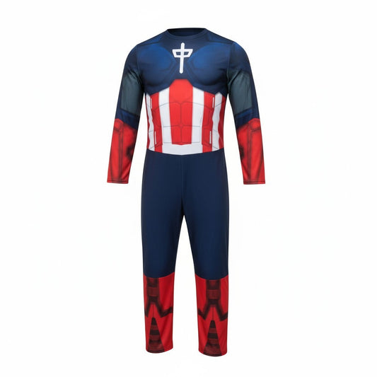 Déguisement enfant super-héros – combinaison rouge, blanche et bleue