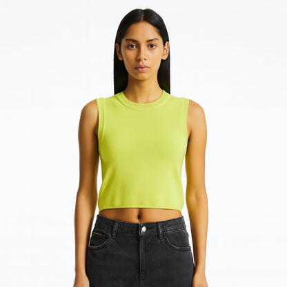 Débardeur court sans manches vert citron – Style minimaliste moderne
