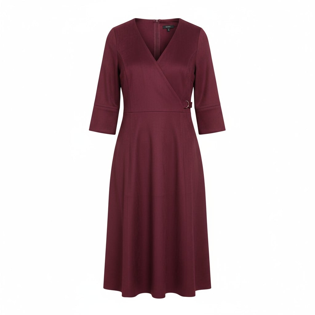 Robe bordeaux élégante à effet portefeuille – manches 3/4