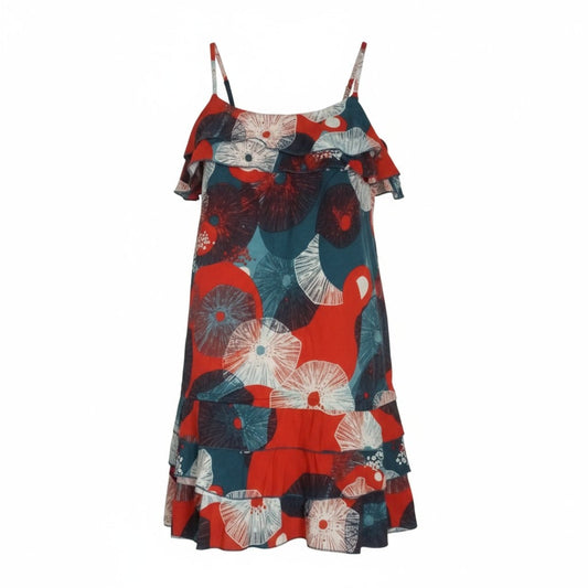 Robe d’été à bretelles – imprimé floral rouge et bleu