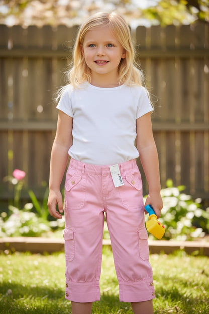 Pantalon cargo 3/4 rose clair pour enfant – Style casual et pratique