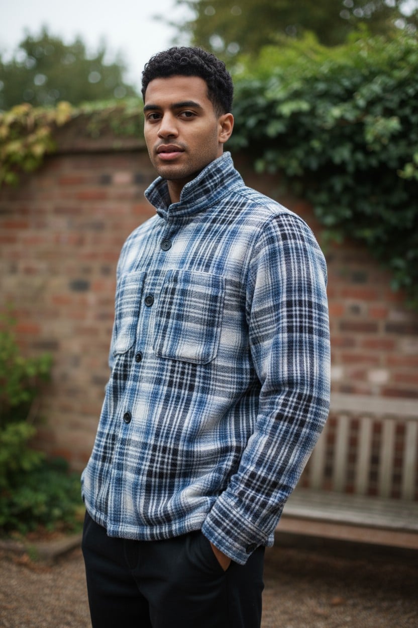 Surchemise à carreaux bleue pour homme – style chaud et décontracté