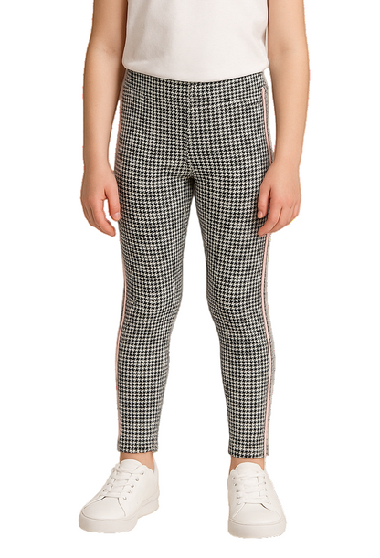 Legging fille motif pied-de-poule avec bande rose et argenté – Confort et style tendance