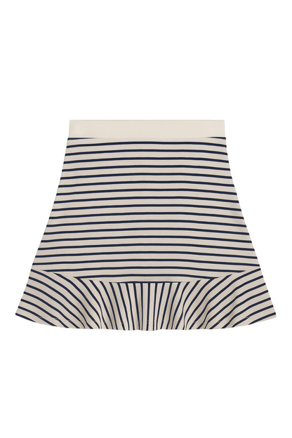 Jupe courte marinière à rayures bleu marine et blanches – Style chic et décontracté