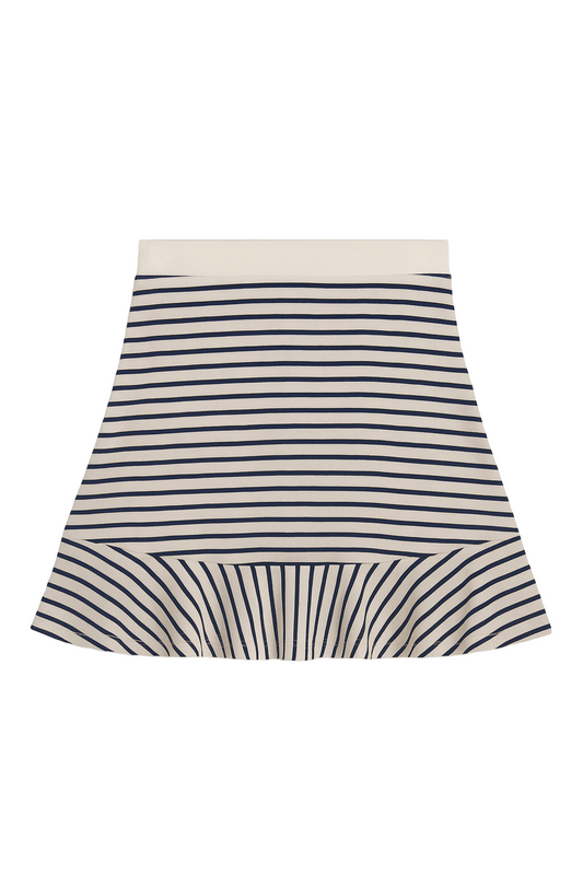 Jupe courte marinière à rayures bleu marine et blanches – Style chic et décontracté