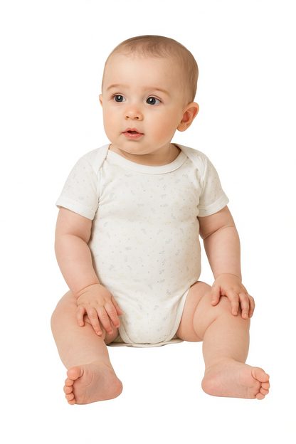 Body bébé blanc à motifs friandise verts et jaunes