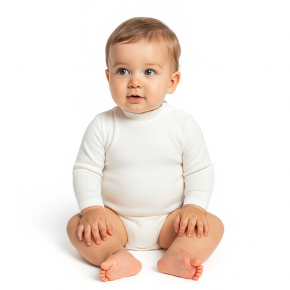 Body bébé col roulé beige – 100 % coton chaud