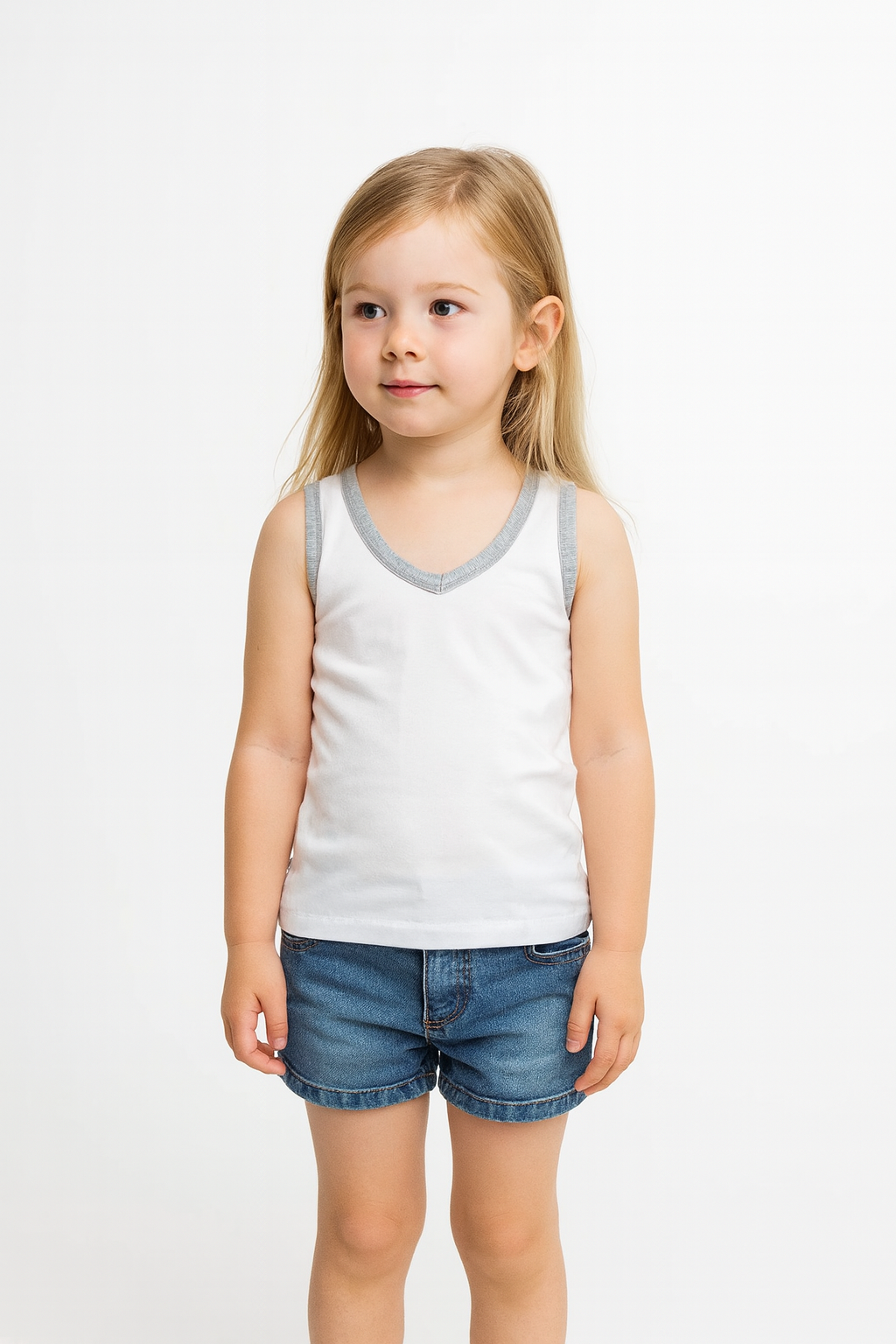 Débardeur enfant blanc à bord gris – Doux et respirant