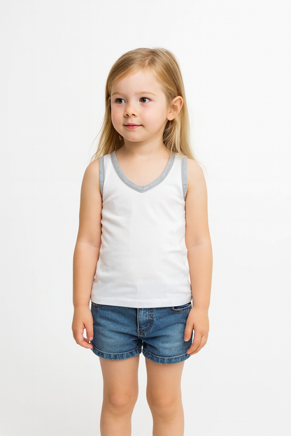 Débardeur enfant blanc à bord gris – Doux et respirant