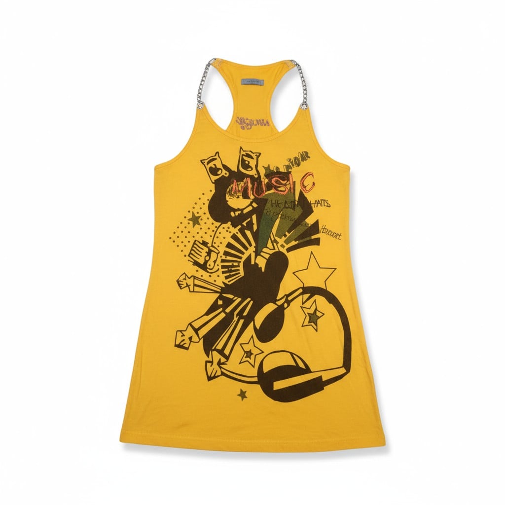 Débardeur jaune “Music” à motif graphique – style street et fun