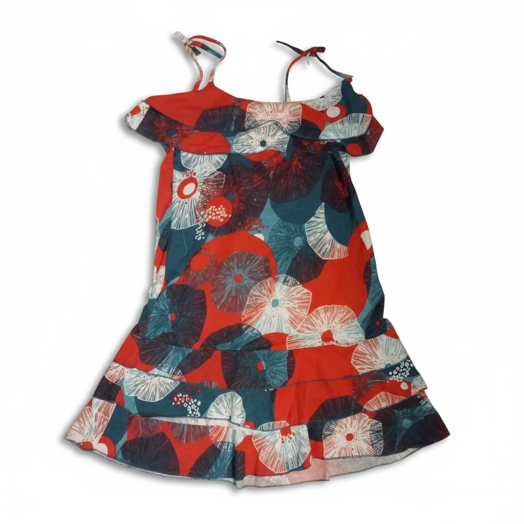 Robe d’été à bretelles – imprimé floral rouge et bleu