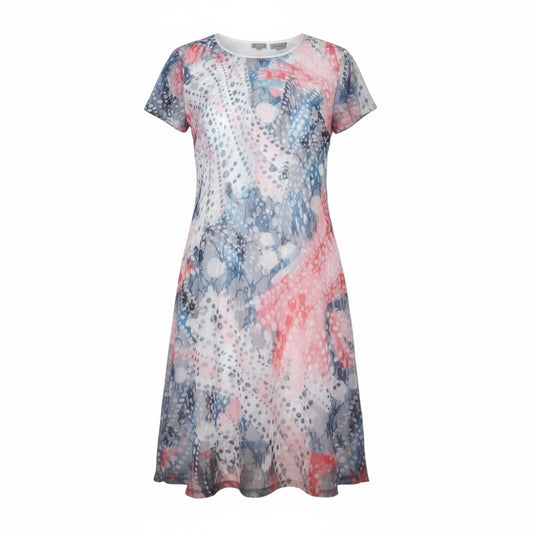 Robe d’été fluide à motifs abstraits bleu, rose et gris