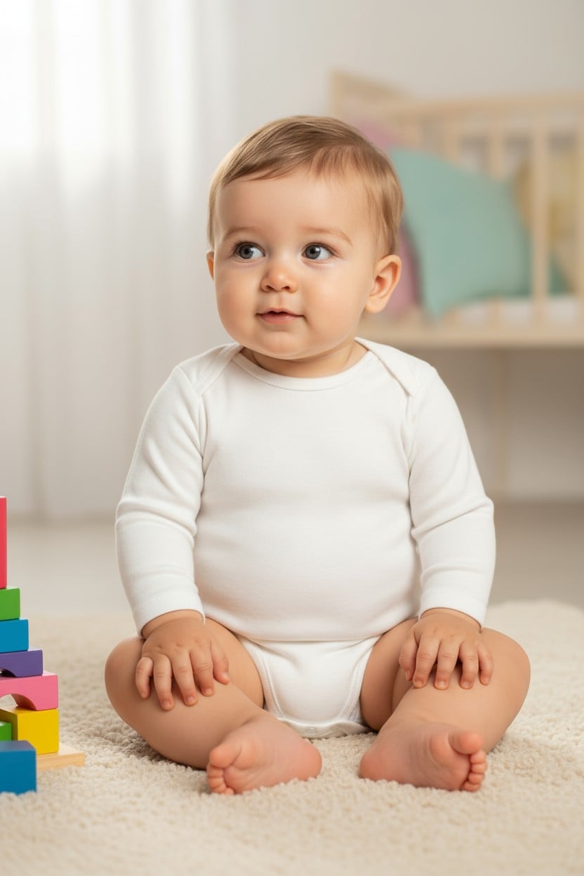 Body bébé blanc à manches longues – coton doux, basique essentiel