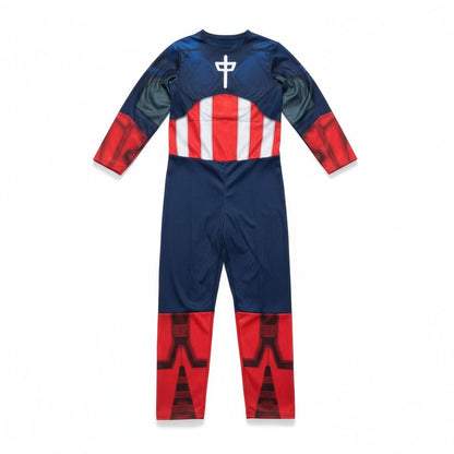 Déguisement enfant super-héros – combinaison rouge, blanche et bleue