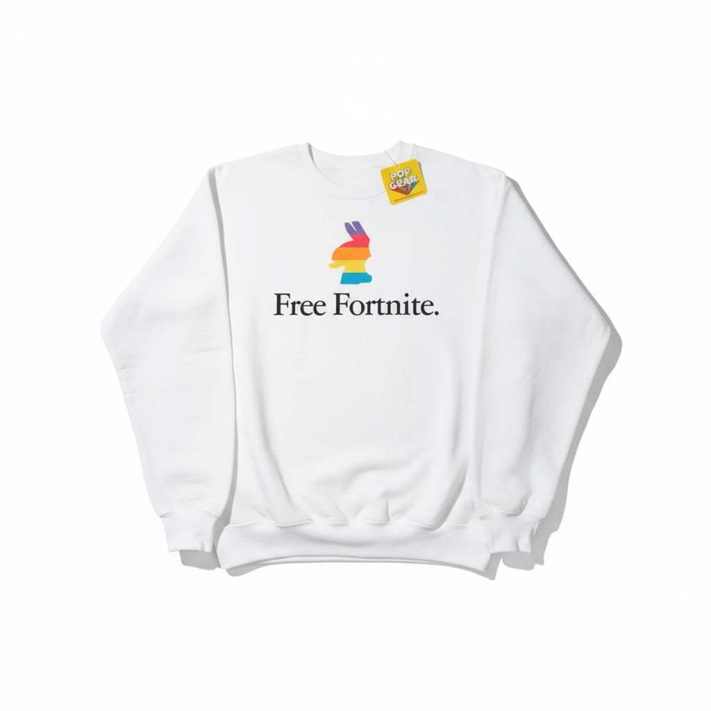 Sweat blanc “Free Fortnite” – édition limitée, logo coloré