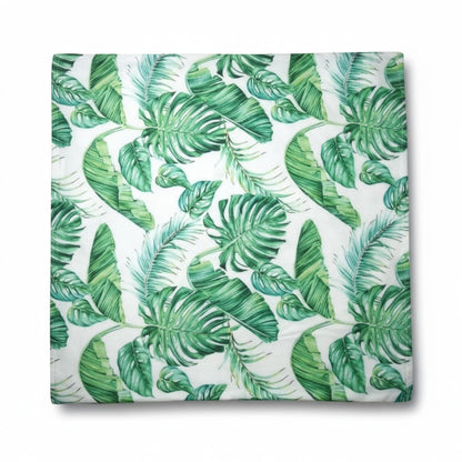 Housse de coussin tropicale – Feuilles vertes sur fond blanc