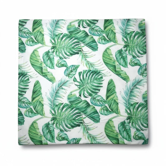 Housse de coussin tropicale – Feuilles vertes sur fond blanc