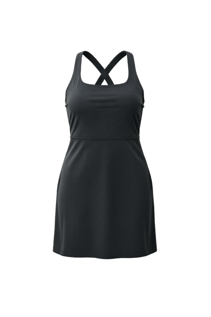 Mini-robe noire dos croisé – Style sport chic