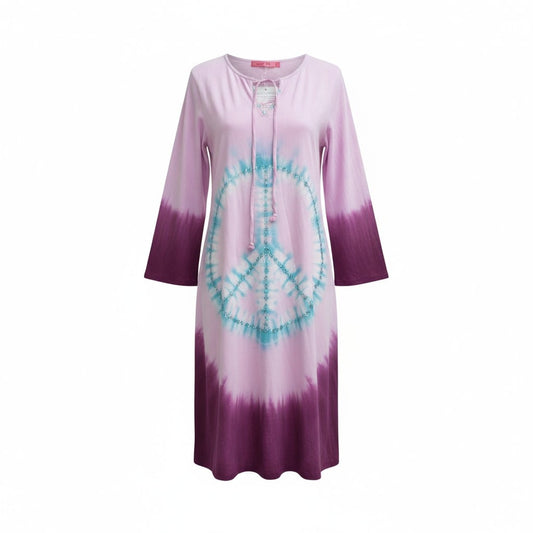Robe tie-dye violette et rose – motif Peace and Love