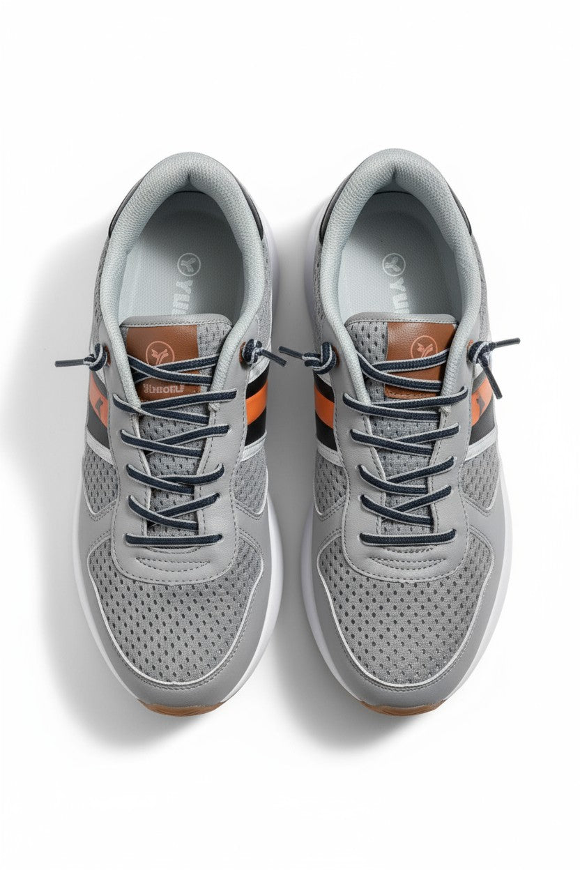 Baskets mixte grises avec détails orange et noir – Style urbain et confort absolu