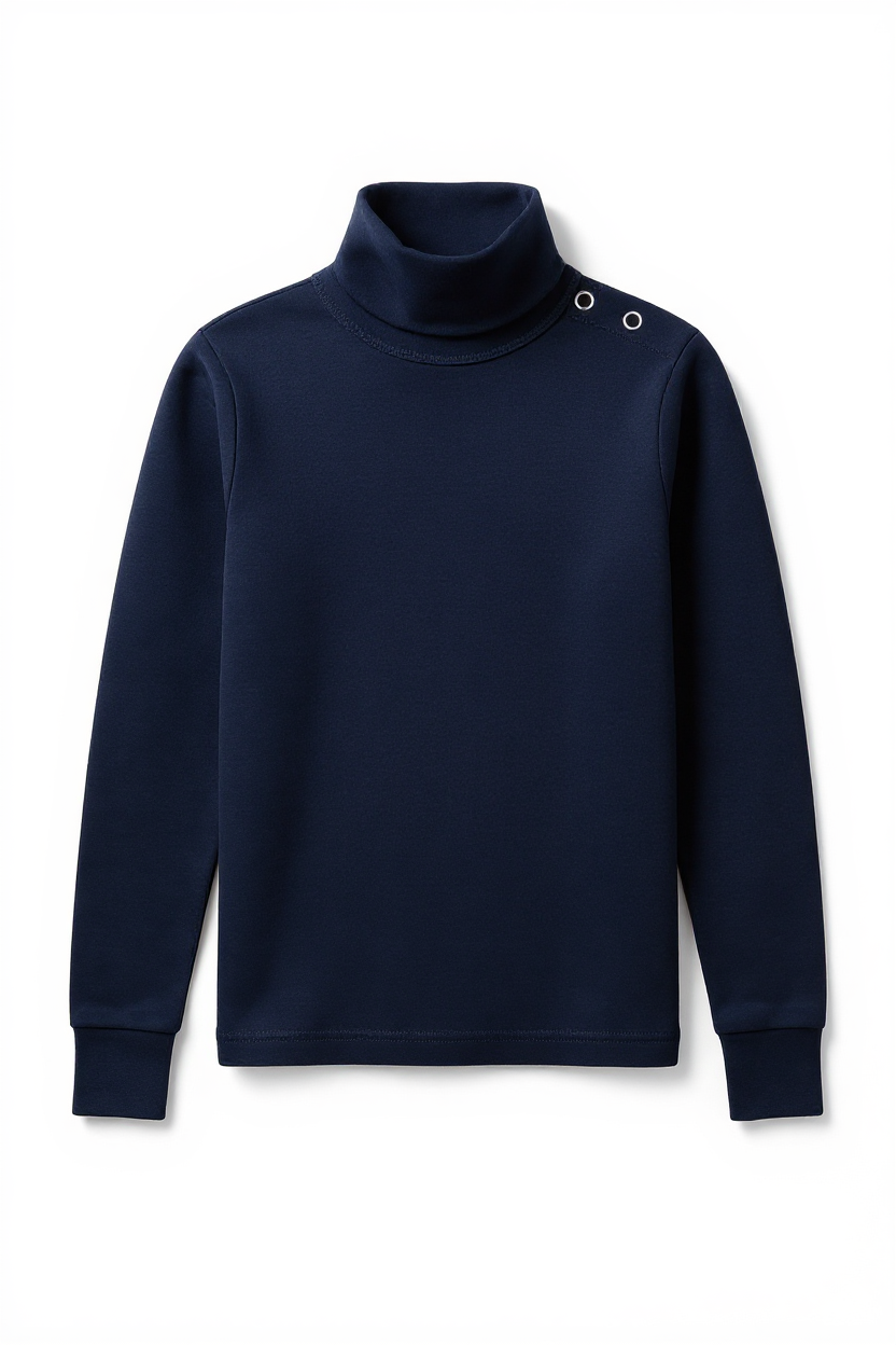 Sous-pull bébé bleu marine à col roulé – 100 % coton chaud