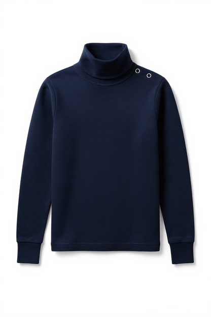 Sous-pull bébé bleu marine à col roulé – 100 % coton chaud