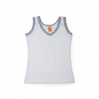 Débardeur enfant blanc à bord gris – Doux et respirant