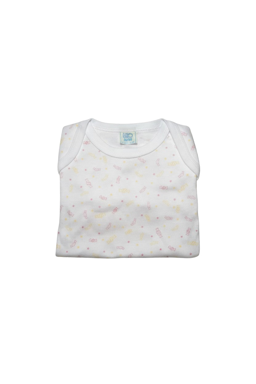 Body bébé blanc à motifs friandises – Manches courtes