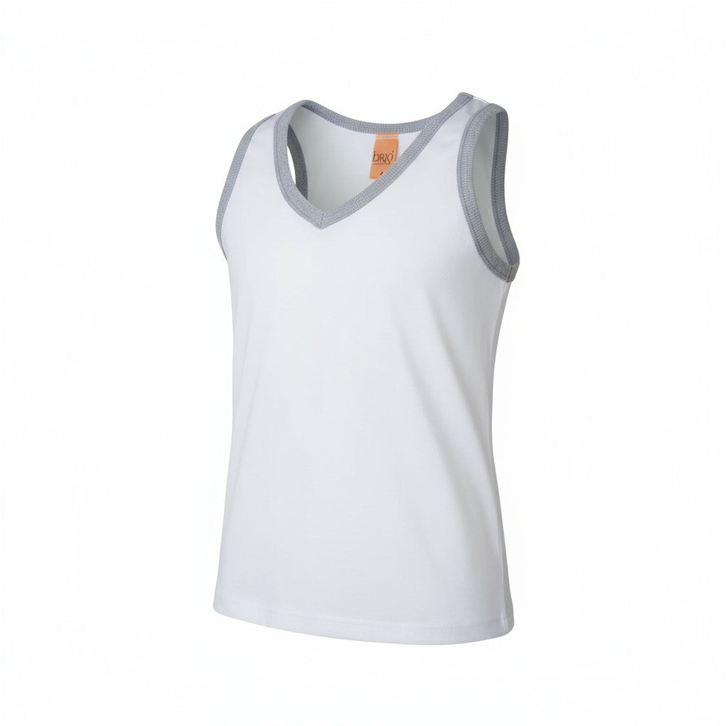 Débardeur enfant blanc à bord gris – Doux et respirant