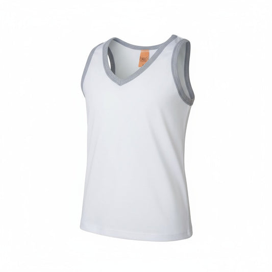 Débardeur enfant blanc à bord gris – Doux et respirant