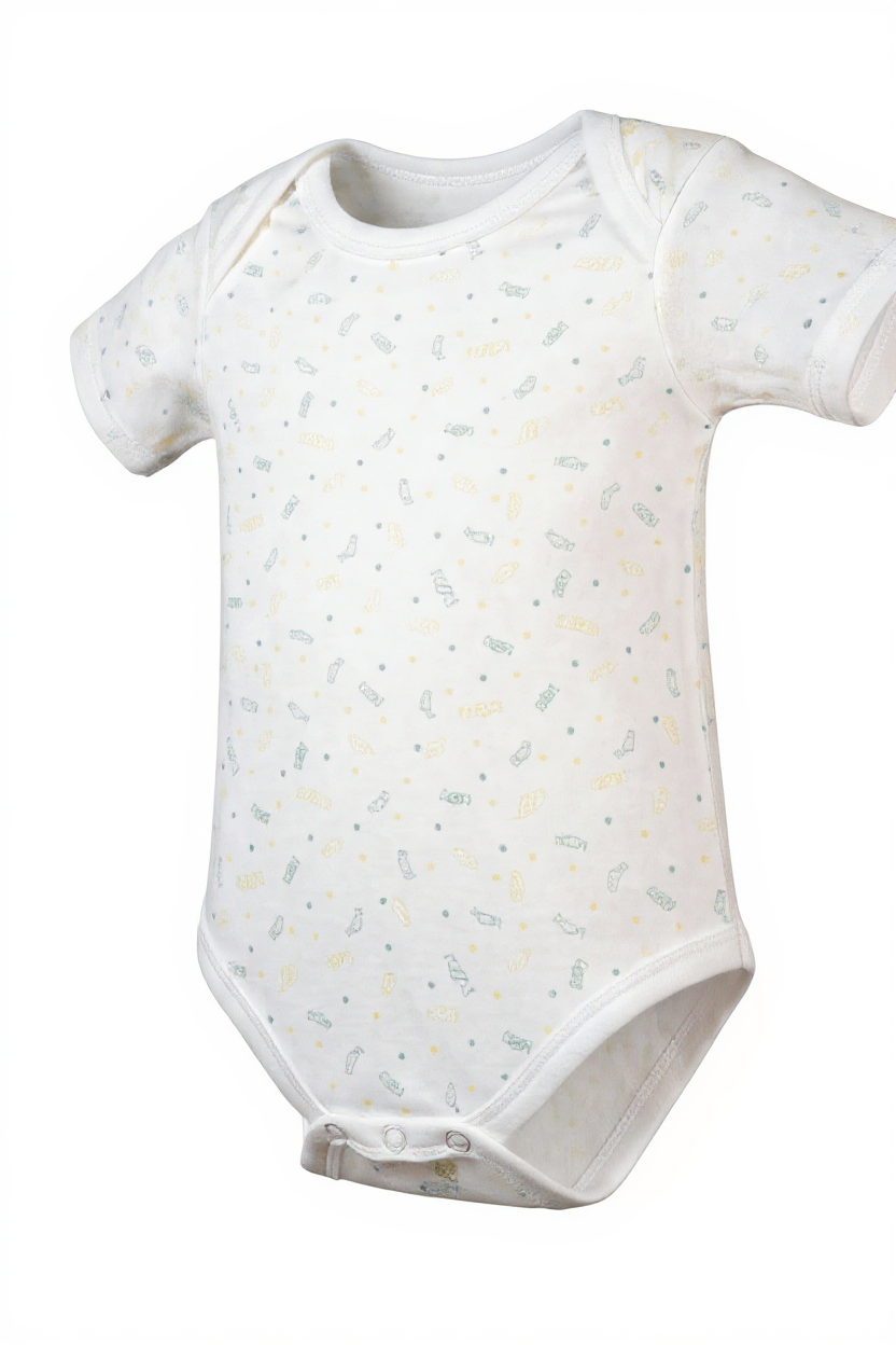 Body bébé blanc à motifs friandise verts et jaunes