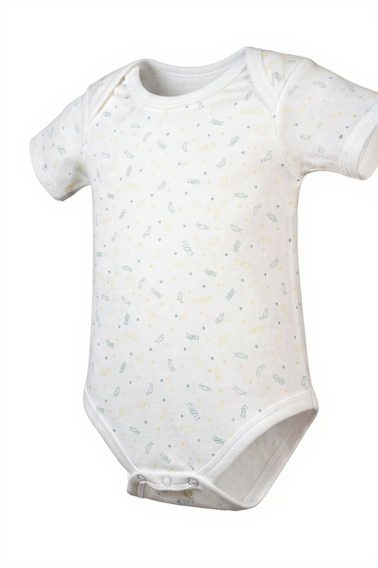 Body bébé blanc à motifs friandise verts et jaunes